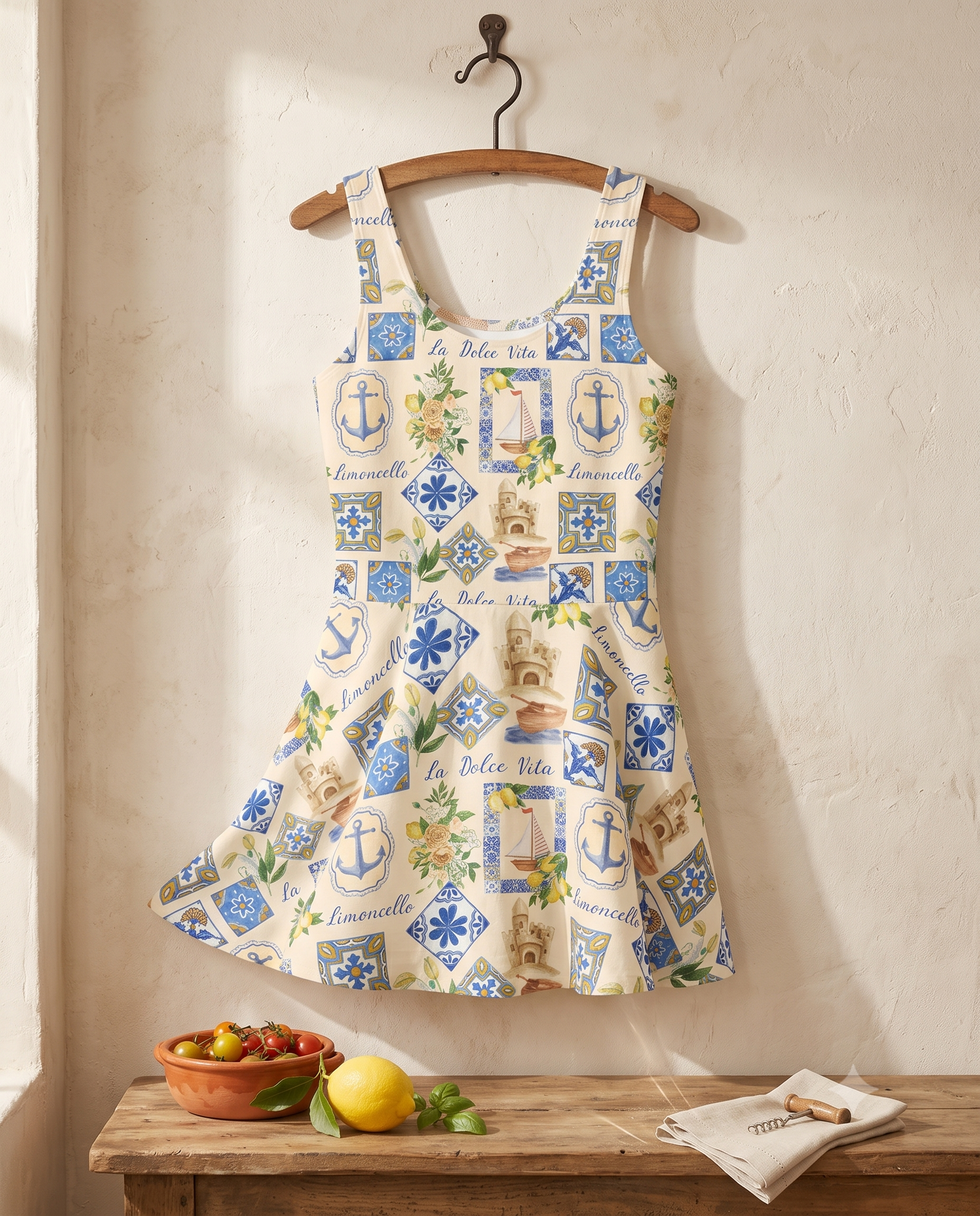 amalfi coast postcard pattern skater dress hanger amalfi coast postcard pattern skater dress hanger