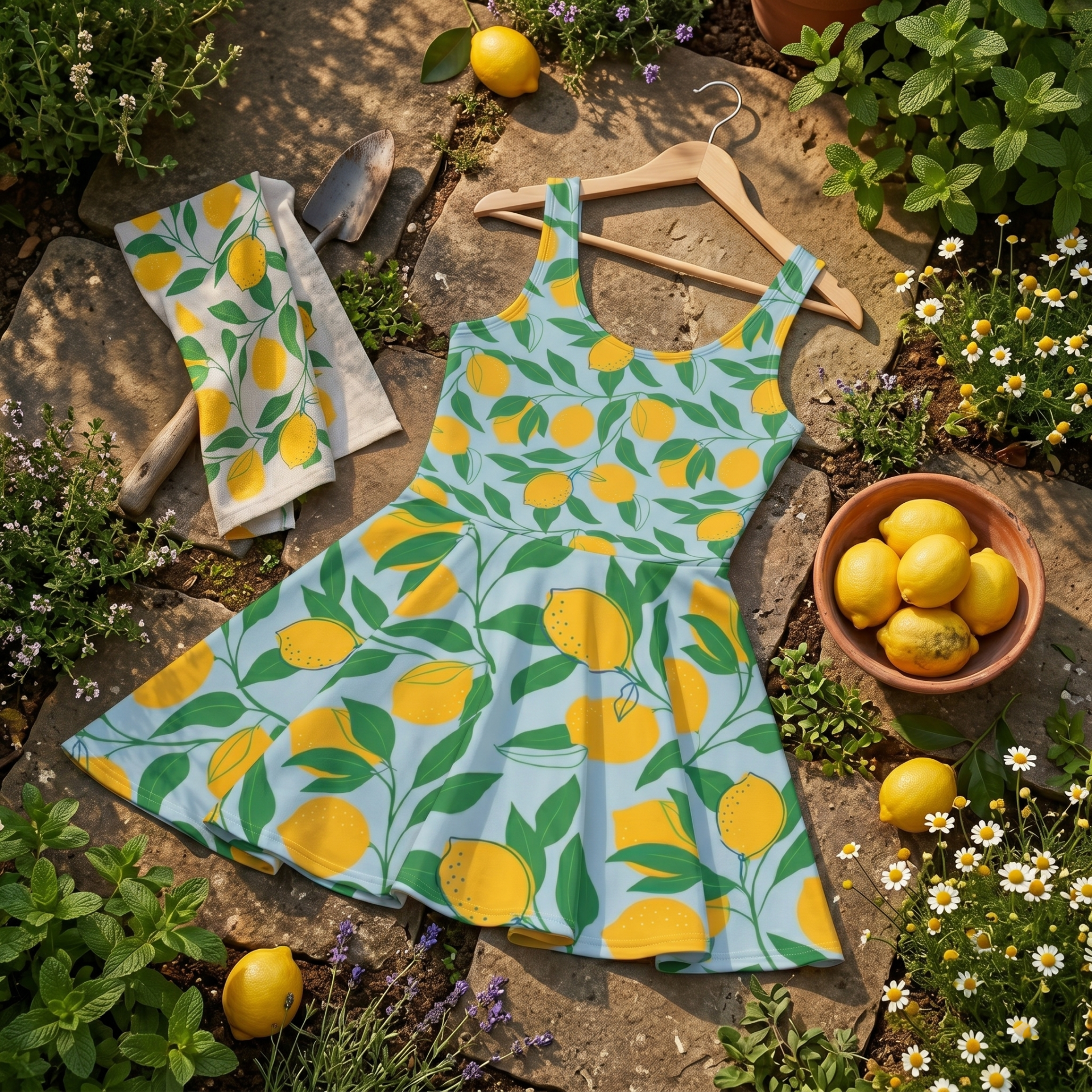 Flat Lay Garden All Over Print Cotton Skater Dress White Back